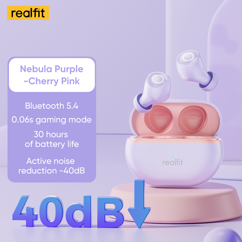 Realfit F4 Mini ANC auriculares Bluetooth 40dB cancelación activa de ruido HIFI auriculares inalámbricos de graves pesados para realme xiaomi: Morado