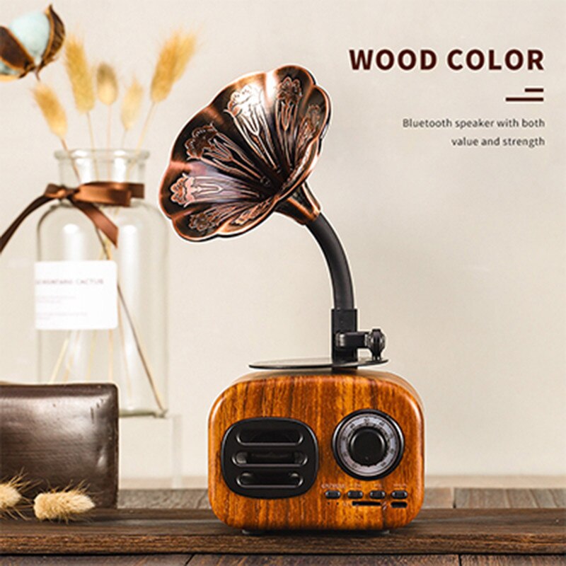 Retro Speaker Bluetooth Speaker Draagbare Mini Hout Draadloze Subwoofer Luidspreker Grammofoon Outdoor Speaker Ondersteuning Tf Fm Radio: Brown