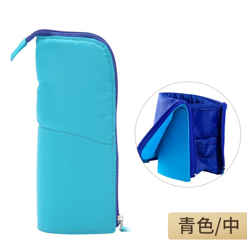 KOKUYO Multifunction High Capacity Deformable Pencil Case Simple Original Vertical Student Stationery Storage Pen Holder: S Cyan