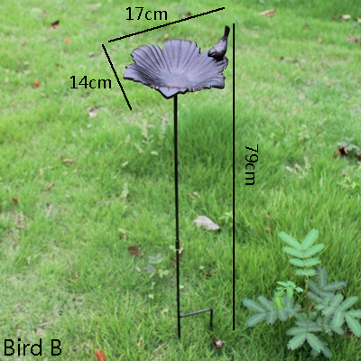 European Vintage Home Garden Decor Cast Iron Bird On Seashell Shaped Bird Feeder with Long Plug Heavy Sturdy Metal Birdbath: Bird B