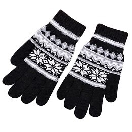 Mannen Mode Winter Warm Bloemen Dikke Touchscreen Gebreide Stretch Glovess: black