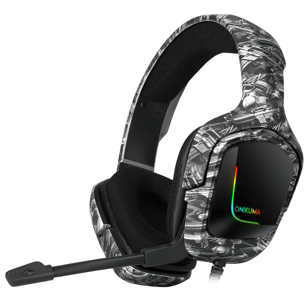 ONIKUMA K20 PS4 słuchawki słuchawki gamingowe 3.5mm komputer dla graczy Stereo gry słuchawki z mikrofonem/Led Light dla XBox One/Laptop Tab