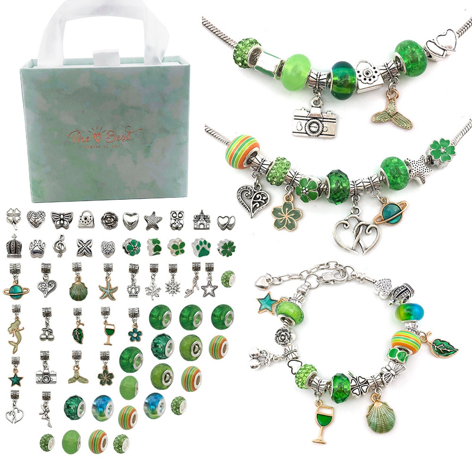 Kits de bijoux roses multicolores 14cm x 12cm, 1 ensemble de pendentifs de perles à grand trou pour Bracelet fait à la main, accessoires de matériaux artisanaux: 3
