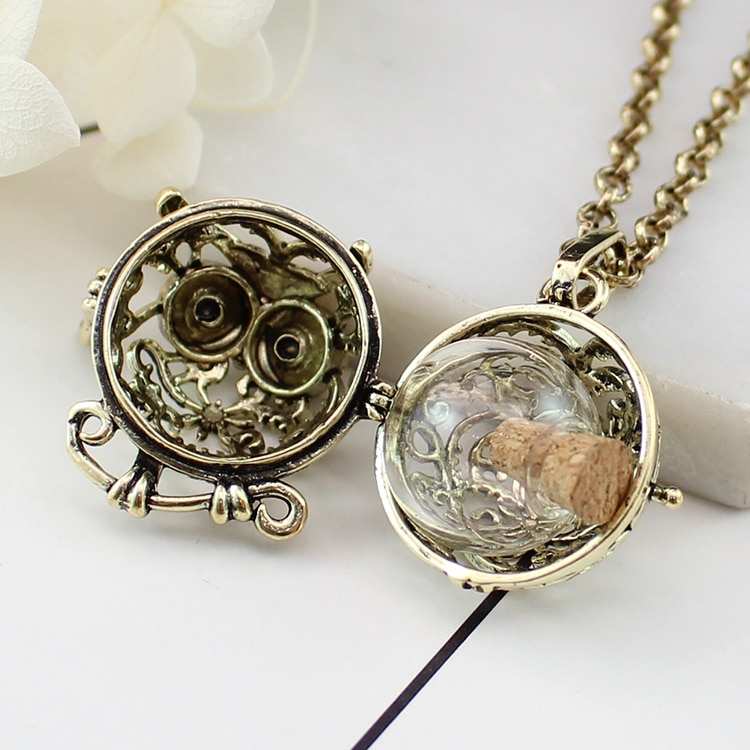 1PC Silver/Bronze Owl Locket Pendant Memory Locket Urn Jewelry for Ash Glass Owl Locket Pendant Jewelry