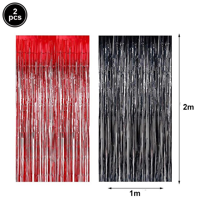 Cortinas con flecos de papel de aluminio de oropel metálico negro y rojo, telón de fondo para foto de , decoración de boda, Ladybug, cumpleaños, de cacon: Default Title