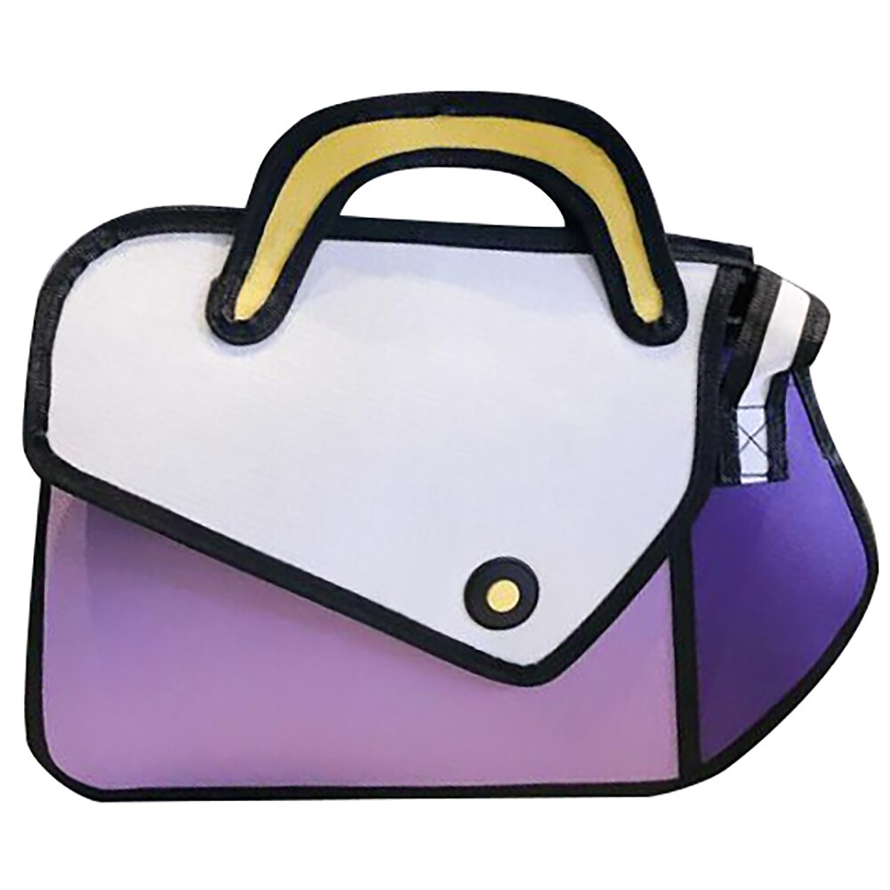 QZUnique frauen 3D Karikatur Schulter Tasche 2D Zeichnung Comic Leinwand Umhängetasche Gelb