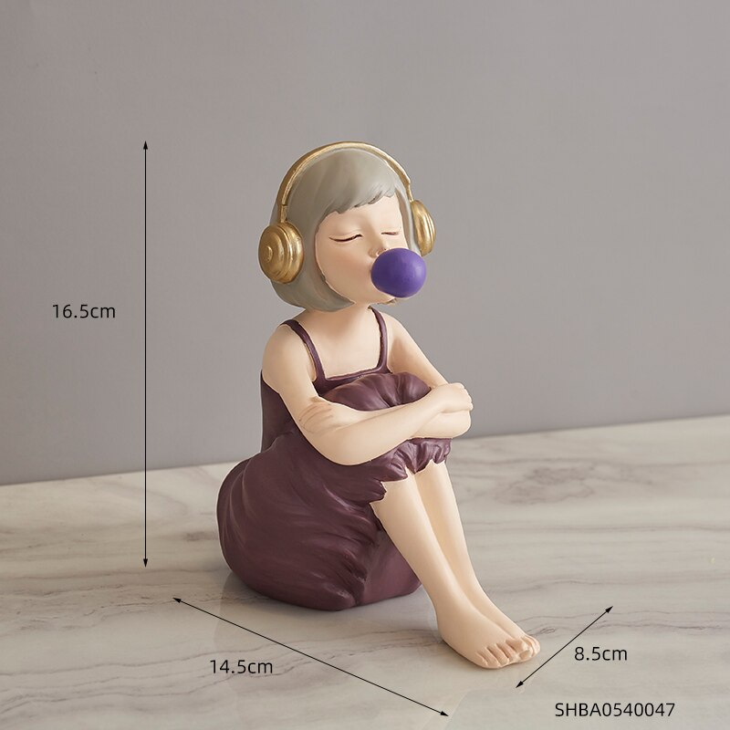Nordic Sweet Dreamy Bubble Girl Sculpture Storage Lipstick Fruit State Living Room Decoration Bedroom Decor Accessories: Sitting-purple