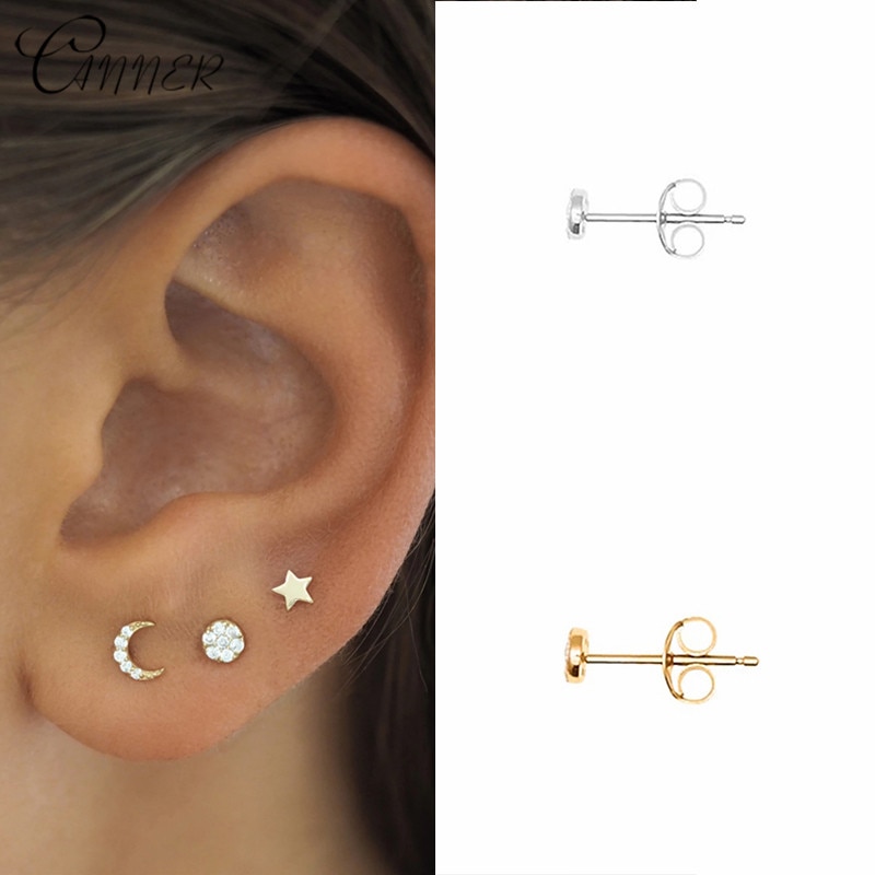 CANNER-pendientes de circonia de cristal para mujer, aretes pequeños de círculo redondo de Plata de Ley 925, joyería para mujer, aretes