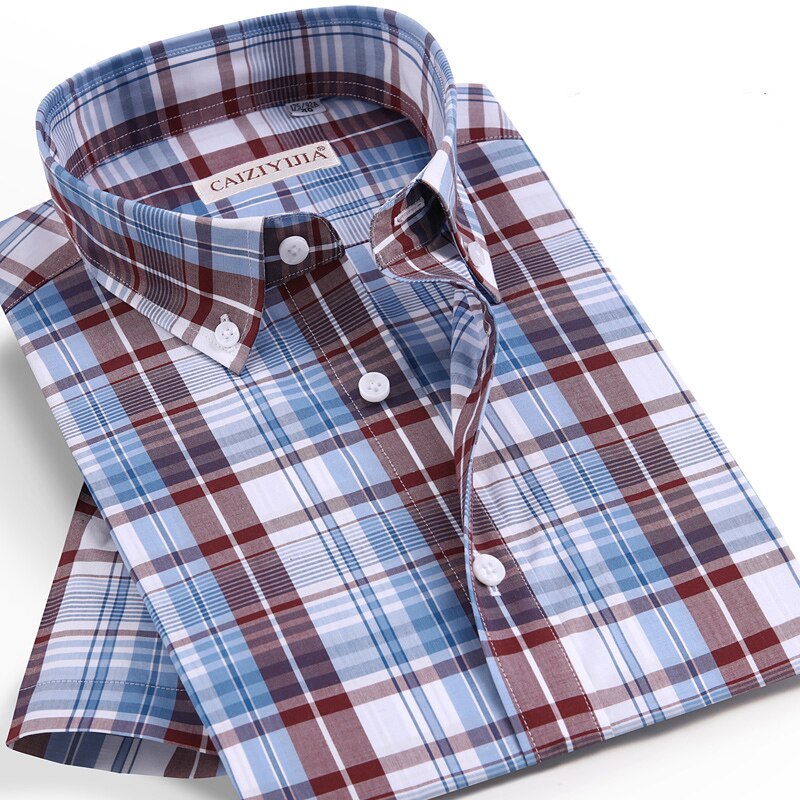 Rutete herre fritidsskjorter 100%  bomull kortermet sommer kule rutete skjorter for menn slim fit herre topper uten lomme