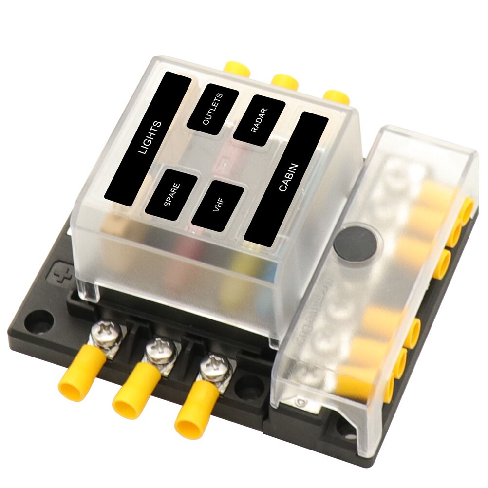 6 Ways Fuse Box Holder with ATC/ATO/ATP Fuse Box Holder LED Warning Indicator with Fuse for Car Boat Marine