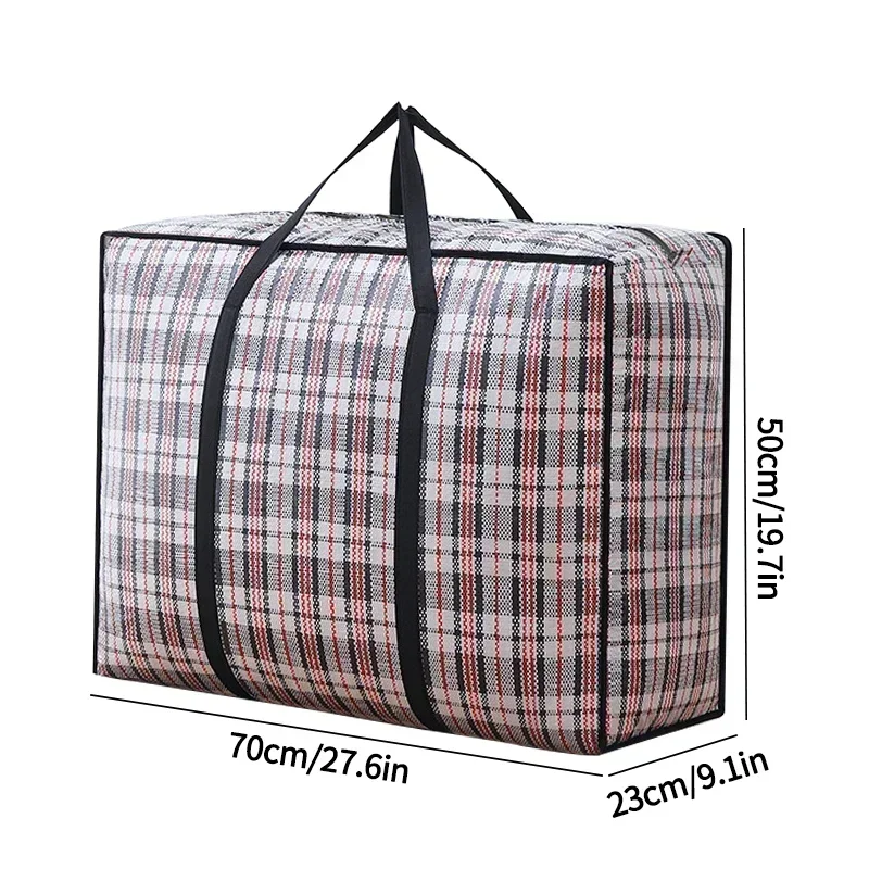Bolsa tejida a rayas, almacenamiento de gran capacidad, bolsas móviles, ropa, colcha, manta, paquete de embalaje de equipaje, bolso con cremallera, organizador para el hogar