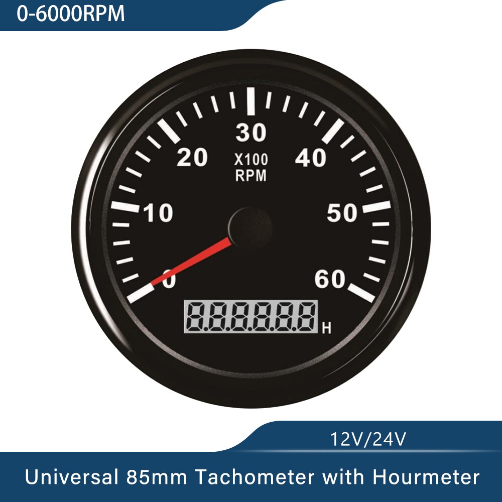 85mm Tachometer RPM REV Counter 3K 4K 6K 7K 8K RPM with LED Hourmeter Car Truck Boat Universal Outboard Red Backlight