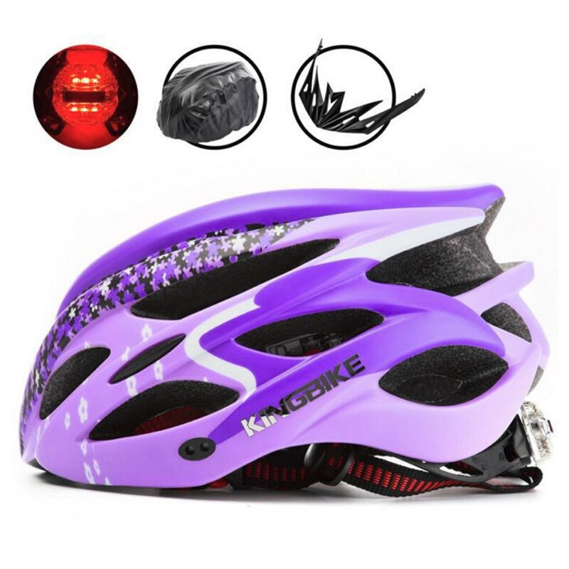 KINGBIKE – casque de vélo léger Anti-vibration, protection solaire avec feu arrière pour le cyclisme: purple 59-62cm