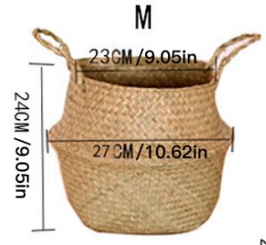 Straw Foldable Hanging Rattan Flower Basket Handmade Wicker Plant Pot Planter Modern Flowerpot Home Decorative: M