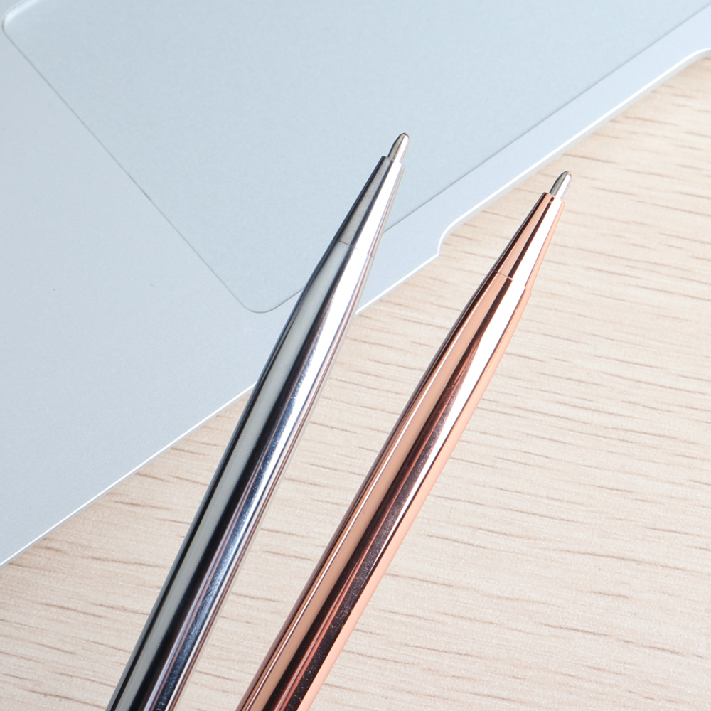 5Pcs/Set Rose Gold Ballpoint Pen Stainless Steel Rod Rotating Metal Ball-point Pens For School Office Stationery Supplies Pens