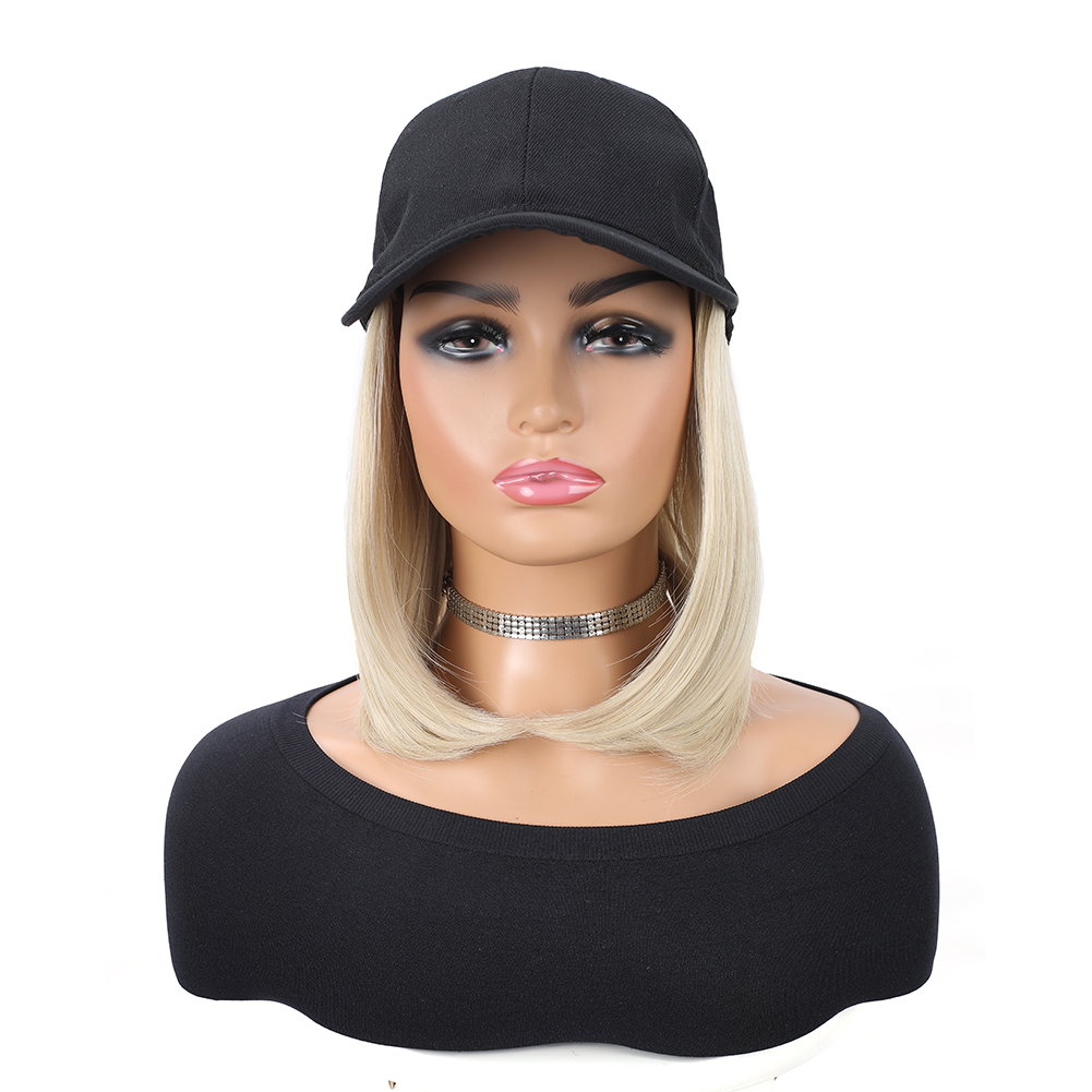 Gorra de béisbol con extensiones de cabello sintético, peinado Bob corto liso, peluca extraíble ajustable, sombrero de 10 pulgadas para mujer y niña: 1B/30HL