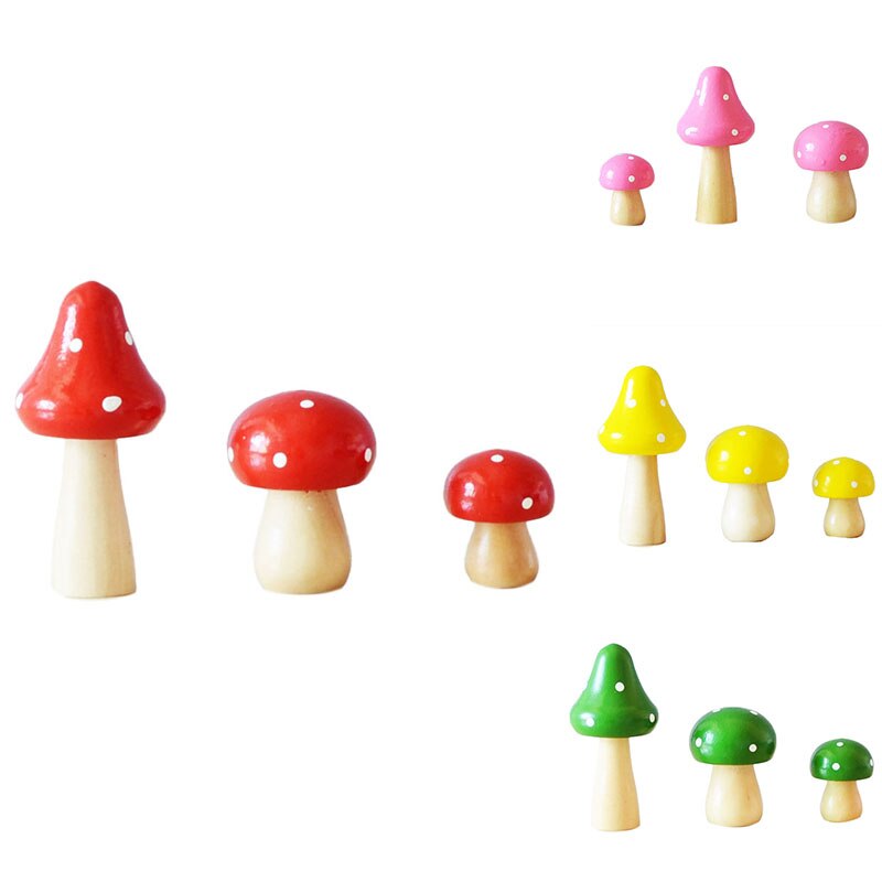 Decoratieve Simulatie-Planten Kamer Decoraties Leuke Massief Houten Paddestoel Ornamenten Driedelige Bureau Decoratie