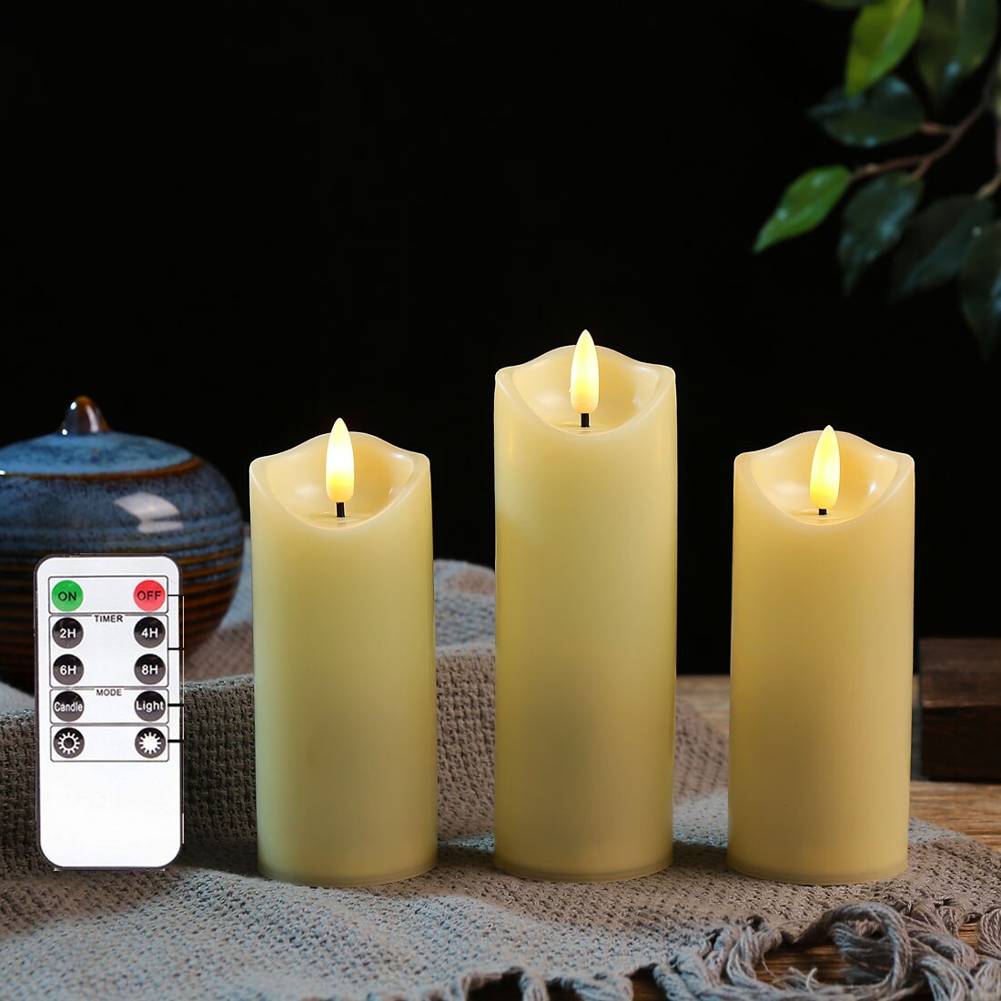 Pack of 2/3/4 Flickering Warm White Light LED Flameless Candles With Remote Control,AA Battery Operated Tall Church Candles