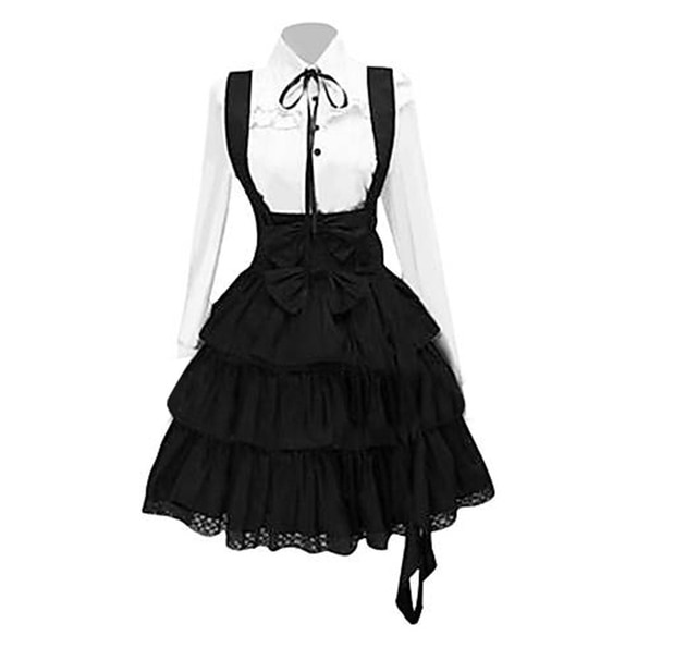 Vestido clásico de Lolita para mujer, ropa retro inspirada, Cosplay, Chica de Anime, negro, manga larga hasta la rodilla,