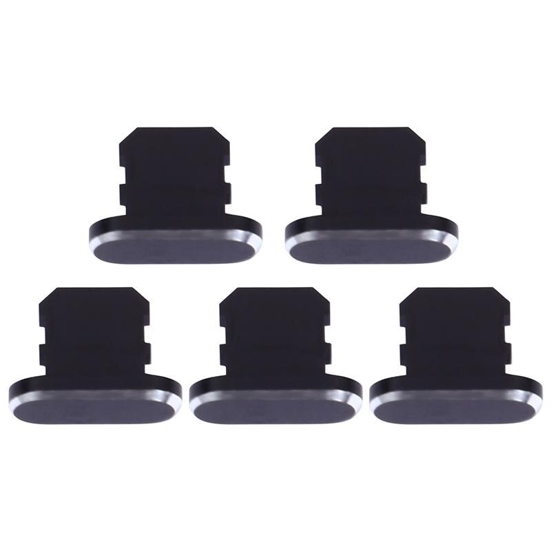 5Pcs Metal Anti Dust Dock Charger Plug Stopper Cap Cover Voor Iphone X Xr Xs Max 8 7 6S Plus Mobiele Telefoon Accessoires: Black