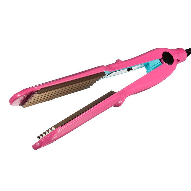 TOHUAN Fluffy Crimp Iron Corrugated Hair Curling Iron Wide Plates Electric Hair Straightener Small Wave Hair Crimper Curler Tool: Pink