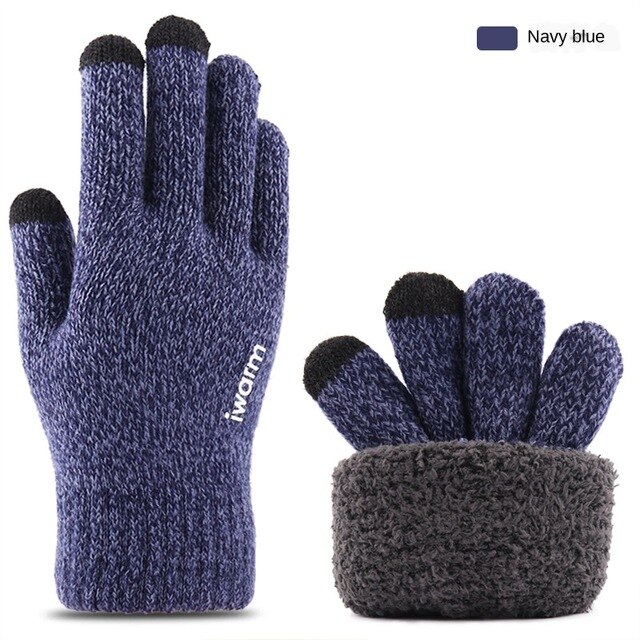 Touch Screen Gloves Men's Jacquard Plus Velvet Winter Thick Knitted Warm Woolen Gloves: A331B-8