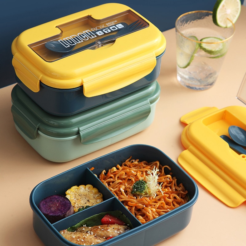 Studerende madpakke japansk stil lækagesikker madbeholder opbevaring hvede halmmateriale morgenmad bento box med gaffel ske