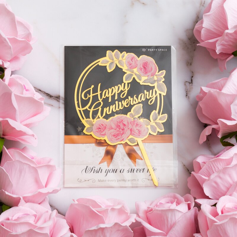 】acrylic Wedding Cake Topper Mr &amp; Mrs Happy Wedding Cake Decoratie Rose Serie: Happy Anniversary
