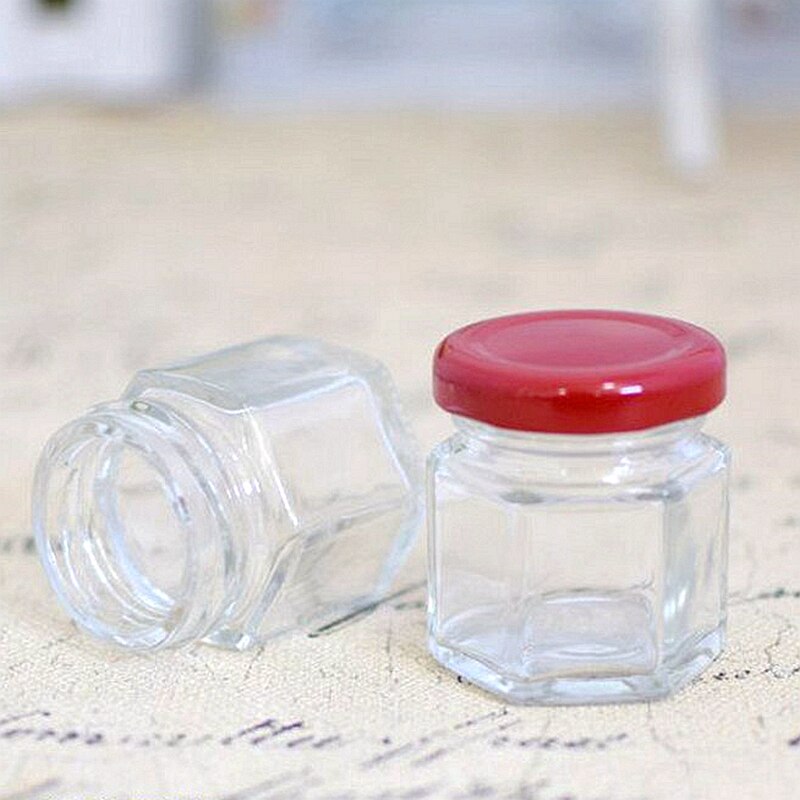 Mini tarro de miel de cristal Hexagonal X22, 45ml de capacidad, frascos de vidrio para Miel de 1,5 oz con cubiertas de Metal, tarros de miel para de de boda
