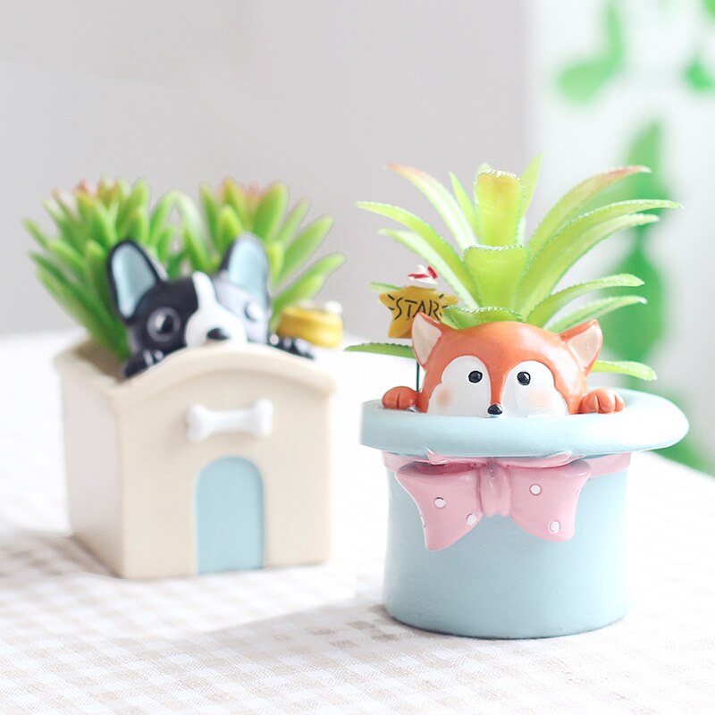 ROOGO de dibujos animados de plantador animal zakka mano artesanía flor kawaii macetas planta suculenta maceta decoración hogar