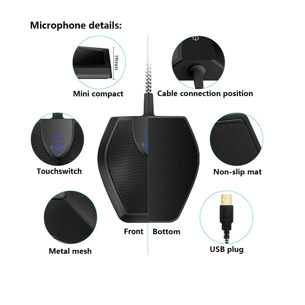 Desktop USB Computer Microphone Omnidirectional Condenser Mic with Mute Button Noise Reduction Plug and Play for PC Laptop