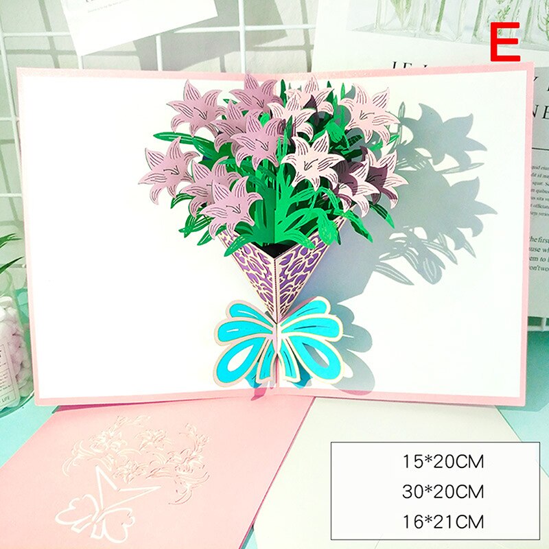 3D Pop-Up Mothers Day Cards Carnation Flowers Bouquet Greeting Cards Birthday Card for Mom Sympathy: E