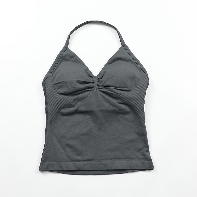 Impact Longline Strappy Top Women Seamless Yoga Tank Tops Scrunch Backless Gym Clothes Padded Workout Athletic Sleeveless Shirts: XS / GRAY