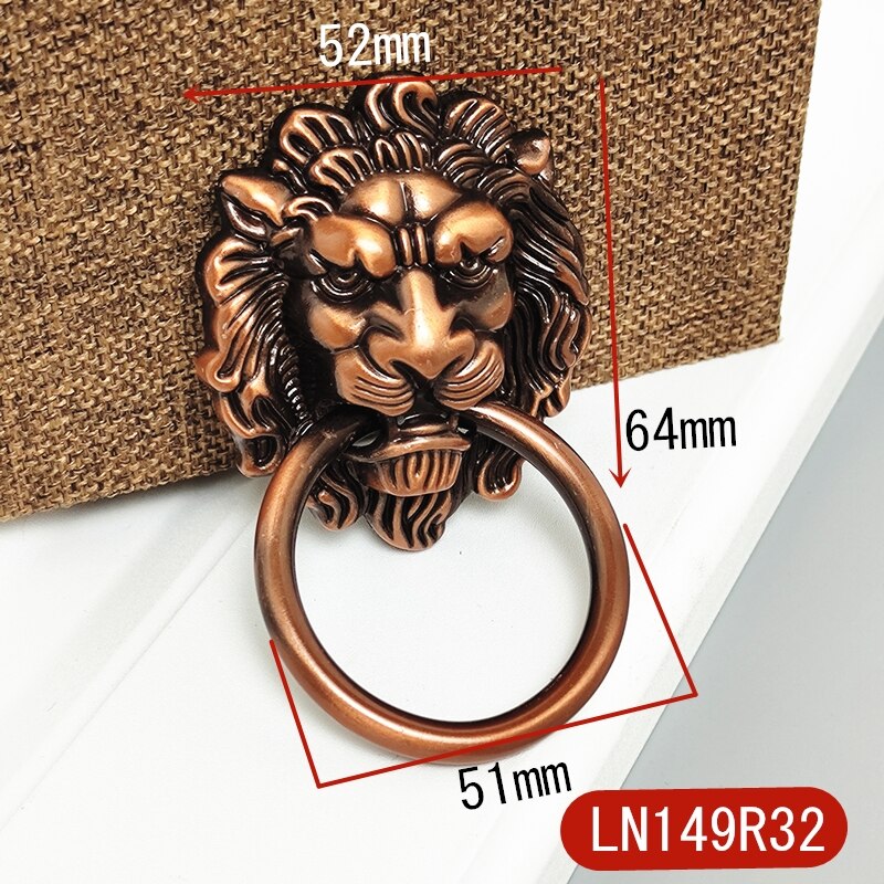 Wonzeal Meubels Handgrepen 52*64Mm Beast Voor Leeuwenkop Antieke Legering Handvat Kast Lade Deur Pull Retro decoratie: LN149R32