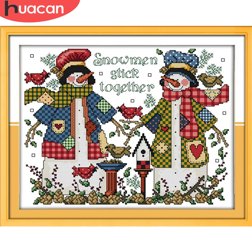 Huacan korssting broderi jul snemand sæt hvidt lærred håndarbejde håndværk korssting kærlighed 14ct 11ct