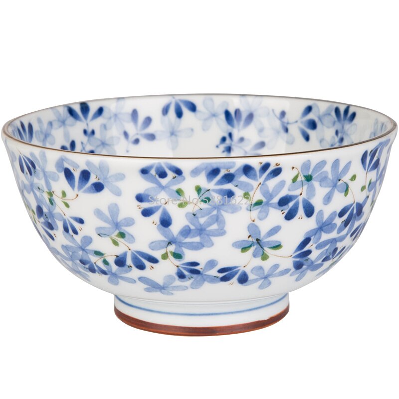 Serie de flores azules de estilo japonés, vajilla de cerámica de hueso claro, plato para el hogar, plato occidental, tazón de arroz, tazón grande