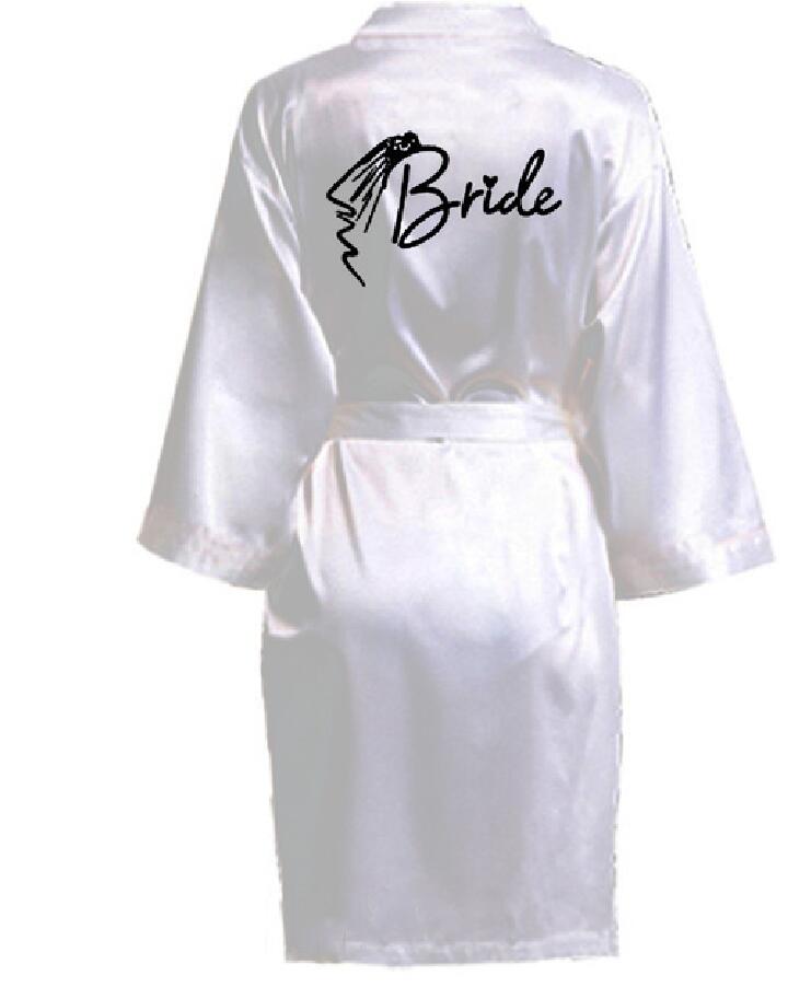 Bata de novia para equipo de de boda con letras negras, pijama de satén tipo kimono, albornoz de dama de honor SP036: XL / Beige
