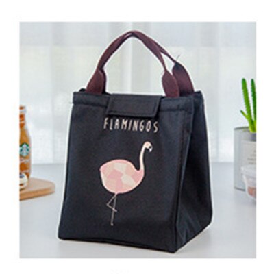 Waterdichte Oxford Strand Lunch Tas Flamingo Tote Thermische Zak Zwart Voedsel Picknick Vrouwen Kid Mannen Koeltas: Black