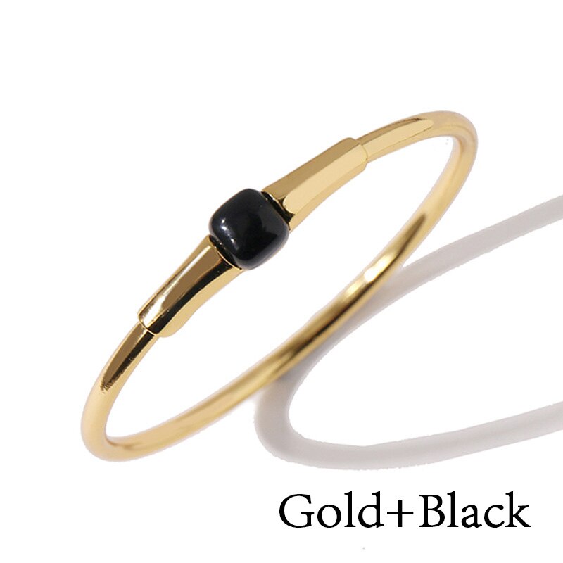 Gold Color Bangles Red Green Blue Pink Yellow Crystal Open Bracelets For Women Jewelry LB005: Gold-Black