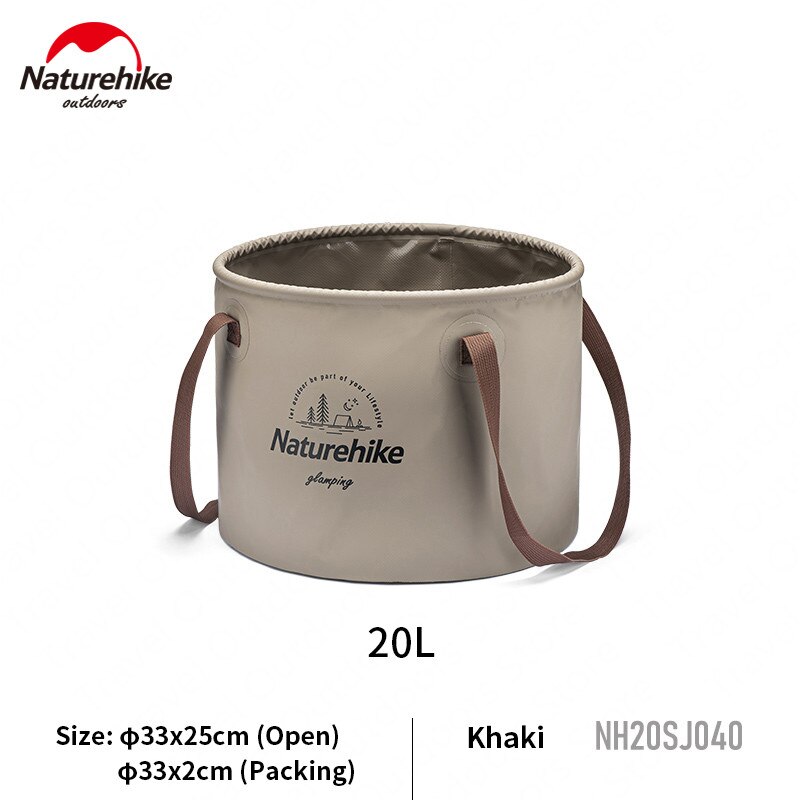 Naturehike 10L/20L draussen Falten Runde Eimer PVC Gittergewebe Tuch Camping Angeln Reise Tragbare Wasser Becken Lebensmittel Lagerung Fass: khaki-L