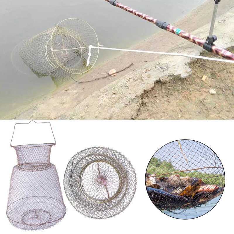 Portable Metal Wire Fishing Net Fish Crabs Squid Shrimp Mesh Cage Cast Net Fishing Trap Network Foldable Fishing Net Tackle