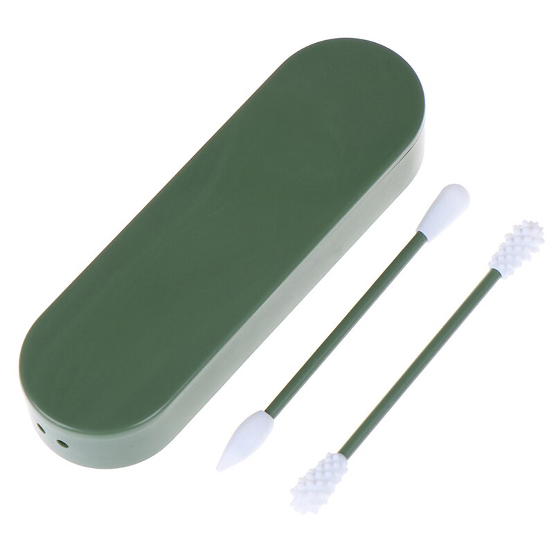 2Pcs Reusable Cosmetic Cotton Swab Double Head Ended Clean Cotton Swabs Ear Clean Set Includes Storage Silicone Cotton Box: GN
