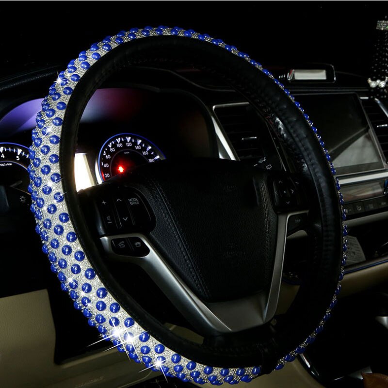 37.5Cm Stuurhoes Kleurrijke Diamant Antislip Coprivolante Auto Cubre Volante Auto Accessoires Interieur Universele: Blue