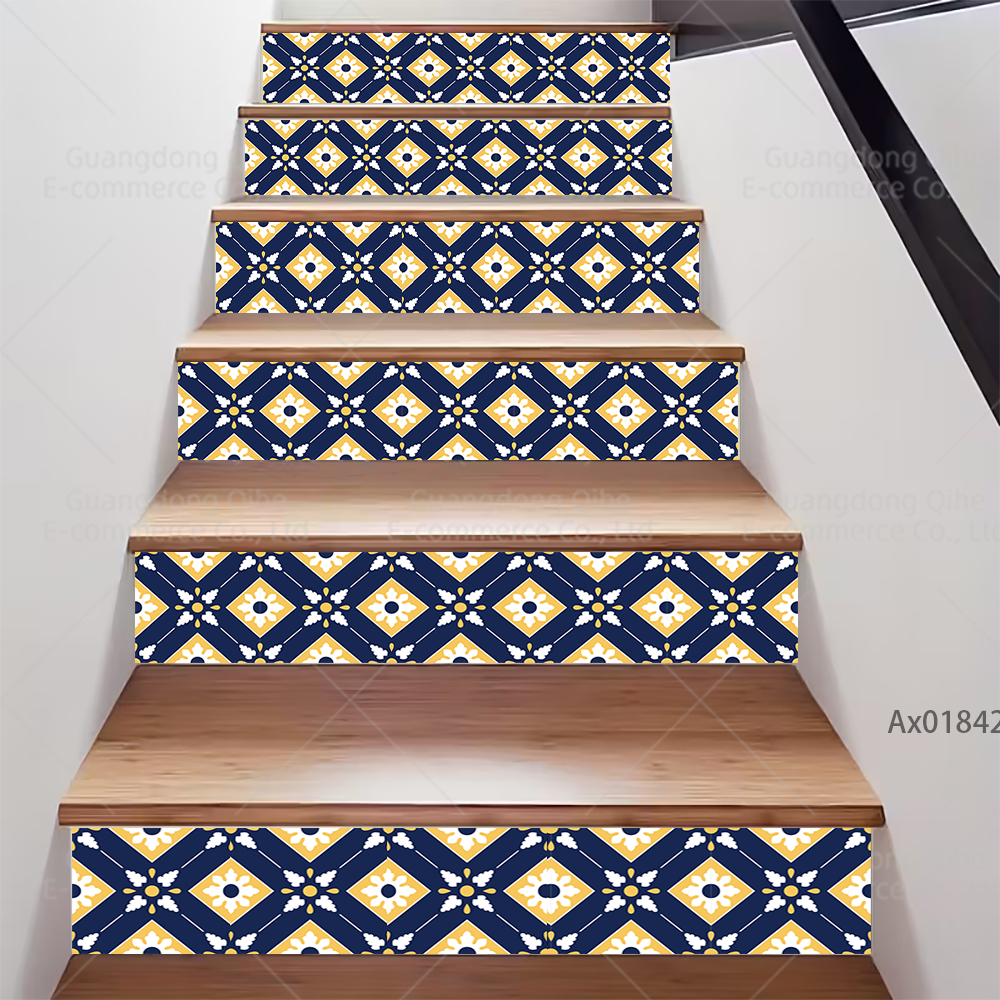 Minimalistische blauwe bloemen trapsticker, zelfklevende trapbekleding, duurzame decoratie voor binnentrappen, plintstickers, muurschilderingstickers.: Xl / Pruim