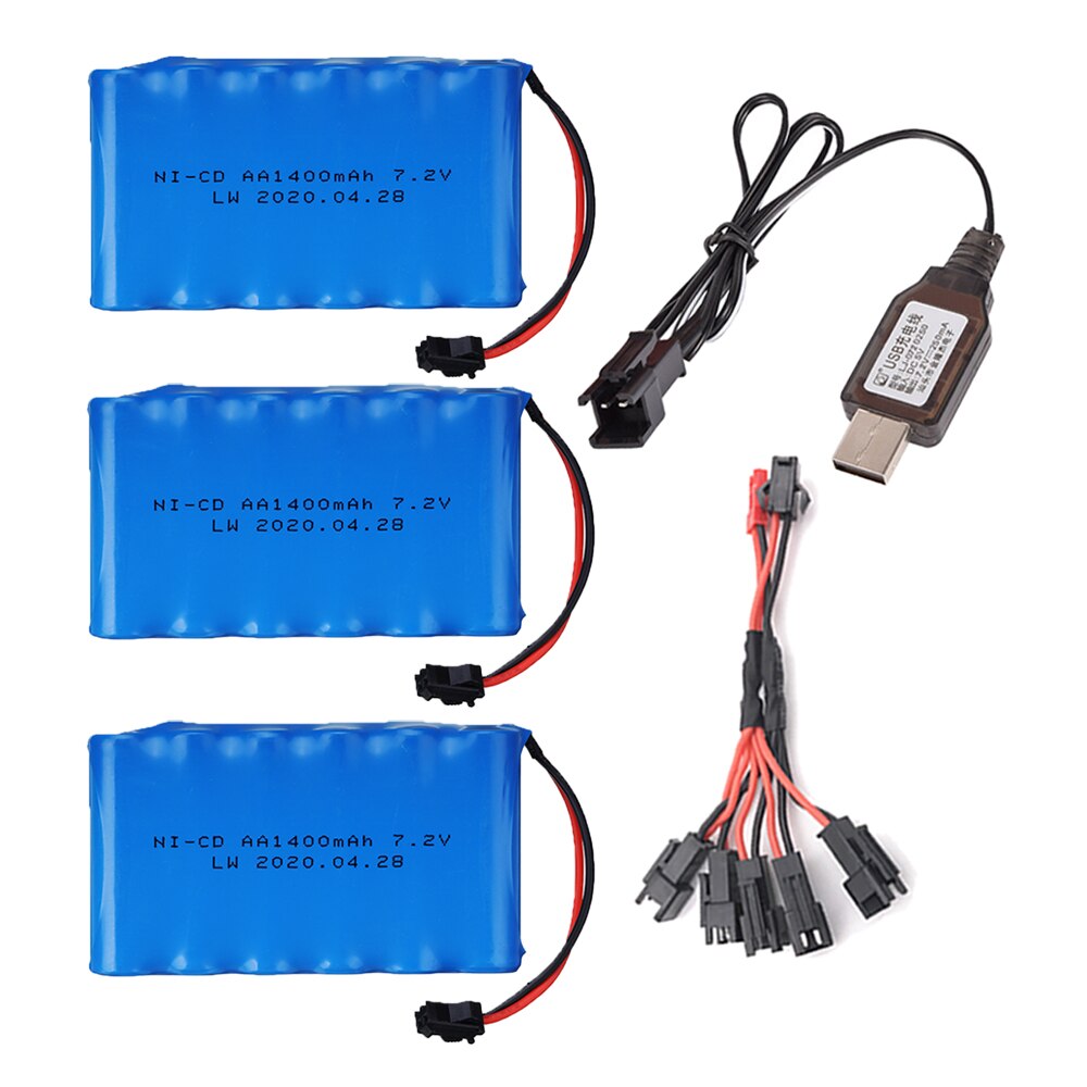 7.2 V 1400 mAh Ni-Mh batteria ricaricabile spina SM con caricabatterie per RC Camion RC auto RC barca del RC serbatoio parti nimh AA 7.2 v 1400 mah: 3pcs USB 5in1