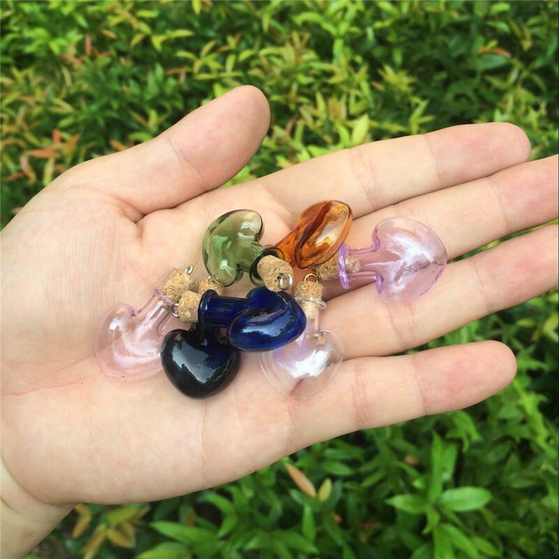 Cute Heart Bottles Pendants Metal Ring Mini Colors Bottles Wishing Pendants Diy Glass Jars Mix 7 Colors
