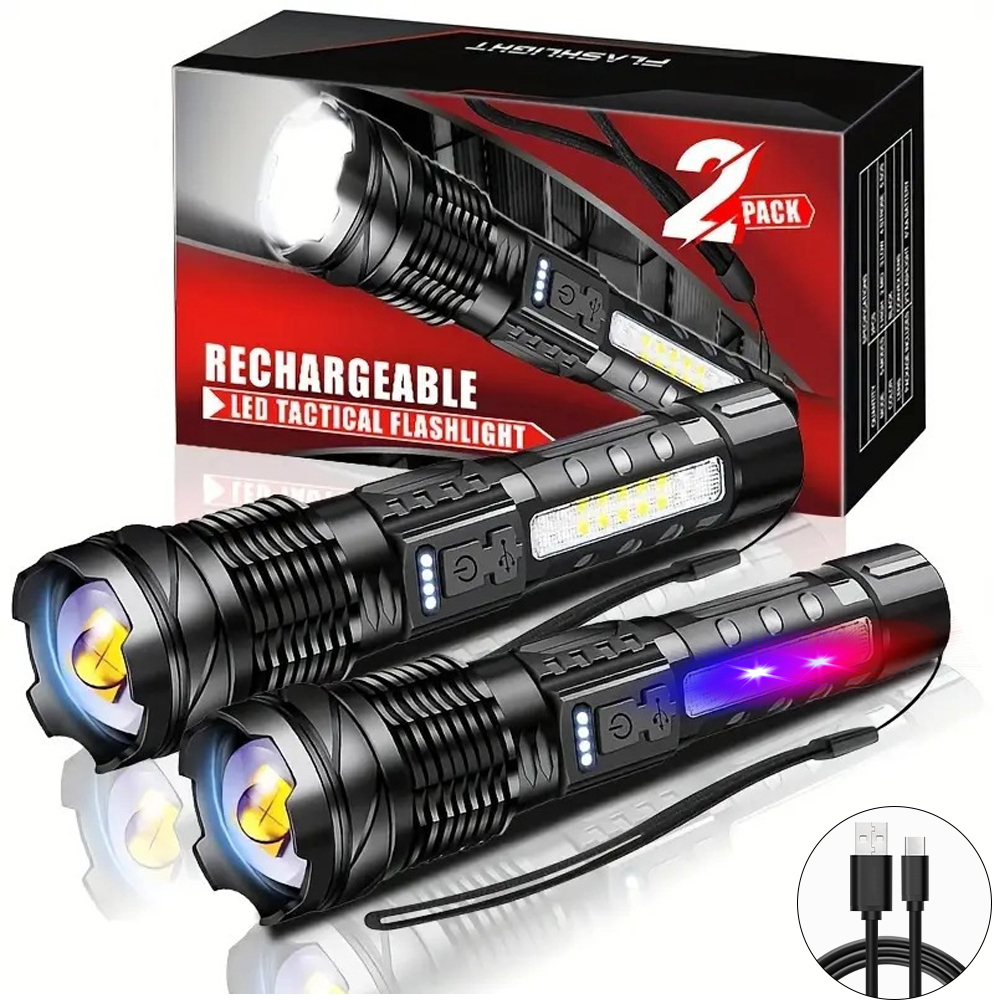 Krachtige XHP50 LED-zaklamp Waterdichte 18650-zaklamp met zijlicht 7 modi Camping Vissen Lantaarn USB oplaadbare zoomlamp