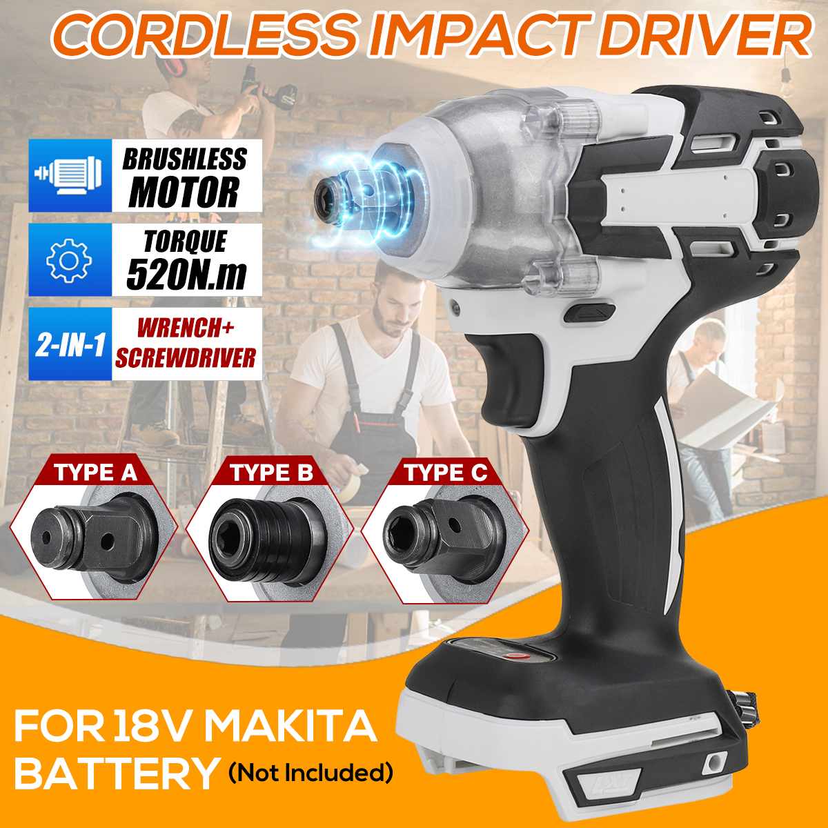 Drillpro bezszczotkowy akumulatorowy elektryczny klucz udarowy wkrętak akumulatorowy 1/2 "i 1/4" klucz elektronarzędzia robić akumulatora Makita 18V