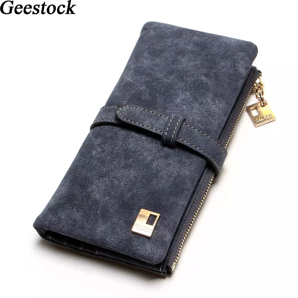 Geestock Frauen Geldbörsen Lange Geldbörse Zwei Falten Frauen Brieftaschen Kordelzug Nubuk Leder Zipper Wildleder frauen Lange Purs: Gray