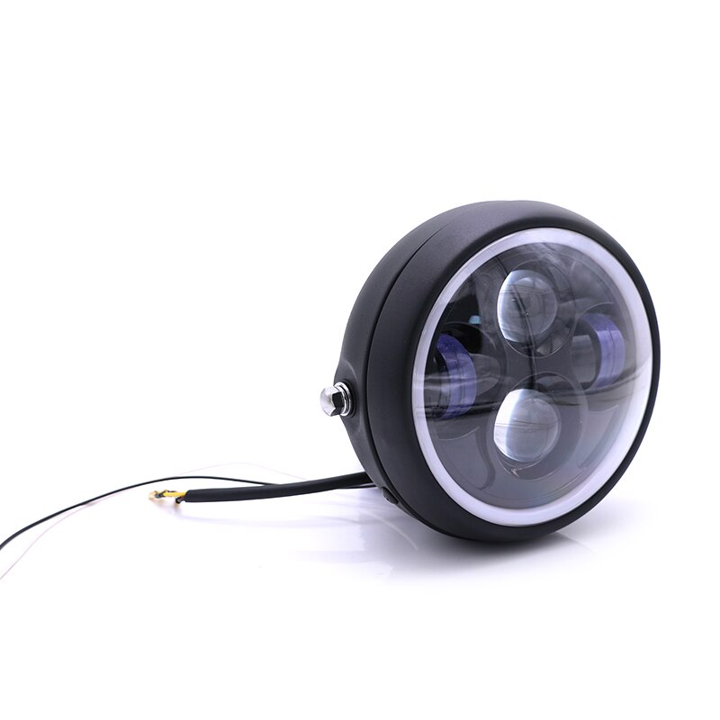Universele Motorfiets Led Koplamp Dc 12V Scooter Head Lamp Met Beugels Moto Ronde Koplamp Motor Retro Zwart Led Front lichten